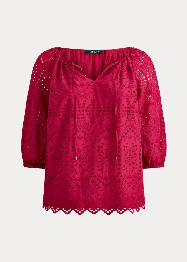 Tops Ralph Lauren Mujer Fucsia Oscuro - Eyelet Elbow-Sleeve - JLOKG7023